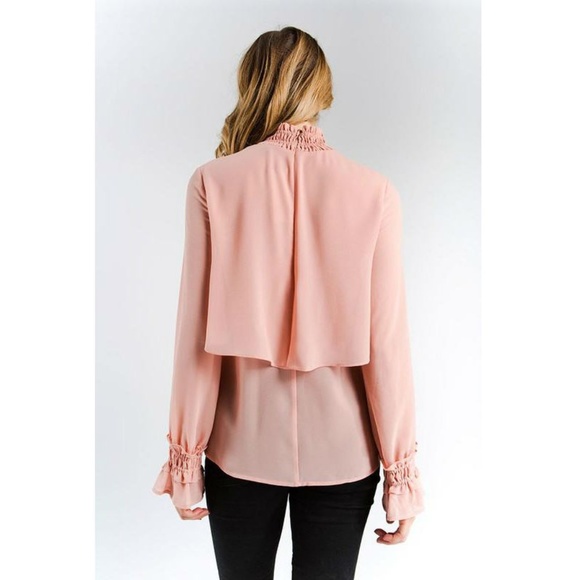 Ruffle Smock Neck Detail Bell Sleeve Blouse - Picture 4 of 4